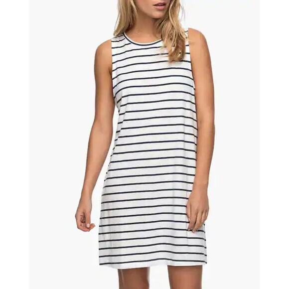 Roxy White Black Striped Casual Lightweight Simple Shift Mini Tank Dress Size M - Picture 1 of 7